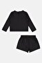 Toddlers Girl 2 Pcs Embroidered Logo Sweatshirt And Shorts Set, Black - 3