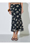 Black Floral Print Bias Midi Skirt - 2