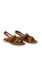 Tan Leather-Suede Women's Flat Sandals - 3