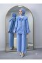 Luna Ruffle Collar Two-Piece Suit with Trousers Blue - 2