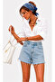 High Waist Print Stone Print Embellished Tassel Hem Women's Denim Shorts - 2