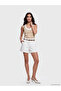 White Women's Jean Shorts with Belt - 3
