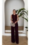 Mona Gold Button Detailed Women's Linen Vest and Trousers Set – Plum - 4