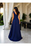 Monaco Women's Double-Breasted Collar Slit Long Evening Dress with Shoulder Tie Detail - 3