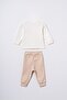 Baby Cotton Ecru Cardigan Beige Pants Set - 4