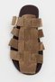 Siento Rome Beige Suede Leather Buckle Detail Flat Sole Women's Slippers - 6