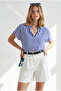 Women's Striped Cobalt Blue Striped Bat Woven Viscose Shirt Gml-19001360 - 3