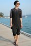 3-Piece Set Short Sleeve Fisherman Front Zipper Parachute Fabric Burkini Semi-Tesettür Swimsuit D67
