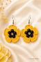 Yellow Knitted Flower Earrings with Bead Detail Handmade Dangle Daisy Earrings - 4