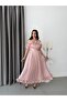 Powder Flounce Strap Ruffle Lined Chiffon Evening Dress - 4