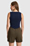 Women's Navy Blue Crew Neck Basic T-Shirt 50321822-Vr033 - 5