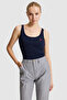 Women's Navy Blue Square Neck Basic T-Shirt 50321790-Vr033