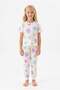 Girls' Summer Floral Patterned 100% Cotton Reactive Dyed Single Jersey Fabric Short Sleeve Pajama Set - 4