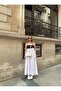 Women's Black and White Strappy Long Dress with Drawstring Detail Oversized Summer Maxi Dress - 2