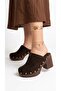 Tarex Women's Heeled Sabo Suede Platform Thick Heel Laser Cut Perforated Rivet Detailed Open Back Slippers - 7