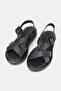 Women's Black Genuine Leather Strappy Flat Sole Daily Sandals - 2