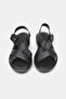 Women's Black Genuine Leather Strappy Flat Sole Daily Sandals - 4
