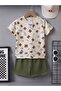 Boy's Teddy Bear Patterned Summer Set - Short Sleeve T-Shirt and Shorts Cotton Casual Set