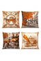 British Horse Carriage Patterned 4-Piece Throw Pillow Cover Set - 3