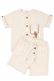 Baby Boy Ecru Monkey Embroidered Striped Shorts 2-Piece Muslin Set - 2