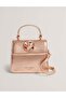 Rose Detail Mini Metallic Top Handle Bag