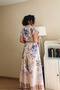 Pastel Patterned Low-Sleeve Long Dress - 5
