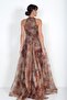 Women's Halter Neck Lined Draped Large Floral Organza Long Dress - 4