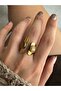 Gold Steel Anti-Tarnish Brown Cat's Eye Stone Ring - 3