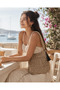 Women's Beige Knitted Shoulder Bag with Tassel Detail, Summer Bohemian Daily Bag 22X20X5 cm - 4