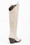 Beige Cream Leather Matte Leather Metal Toe Cap Embroidered Above-Knee Western Cowboy Boots - 3