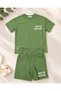 Boy's Khaki Green New to the Club Printed Shorts Set - 2
