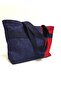 Navy Blue Red Denim Patchwork Shoulder Bag - 2