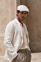 Portofino Stripe Linen Textured Slim Fit Kasket – Flat Cap |   Riviera Collection - 3
