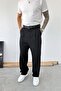 Black Pleated Baggy Fit Fabric Trousers - 2