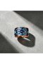 Copper Navy Blue Diamond Pattern Wide Adjustable Ring - 4