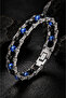 Men's Motorcycle Chain Design Blue Agate and Onyx Natural Stone 316L Steel Bracelet
