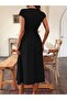 Women's Short Sleeve V-Neck Front Buttoned Midi Woven Viscose Dress - 4