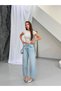 Women's Stoned Skater Fit Jean Pants High Waist Wide Leg Light Blue Denim Trousers - 5