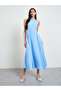 Blue Sleeveless Pocketed Midi Dress - 3