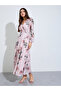 Pink Floral V Neck Wrap Maxi Dress - 2