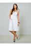 White Button Front Midi Dress with Patch Pocket - 3