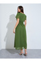Green A-Line Maxi Dress with Shirred Waist - 5