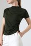 Sandy Fabric Degaje Collar Draped Short Sleeve Women's Blouse - 5