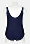 Women Plus Size Padded Floral Pattern One Piece Swimsuit, Navy - 3