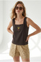Women's Bitter Brown Square Collar Embroidered Linen Blouse Blz-19003411 - 5