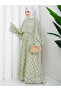 Flower-Patterned Lace Dress with Double Layered Veil and Gold Chain Belt.. 2 Pieces of Lace Poncho - 6