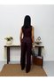 Women's Linen Button Detailed Vest Trousers Jewelry Stylish Two-Piece Set - 2