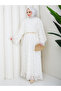 Flower-Patterned Lace Dress with Double Layered Veil and Gold Chain Belt.. 2 Pieces of Lace Poncho - 7