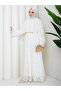 Flower-Patterned Lace Dress with Double Layered Veil and Gold Chain Belt.. 2 Pieces of Lace Poncho - 8