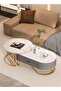 Modern Marble-Like Coffee Table - Oval Lift-Top Design with Golden Legs, Space-Saving Multifunctional Solid Wood Particle Board Living Room Center Table